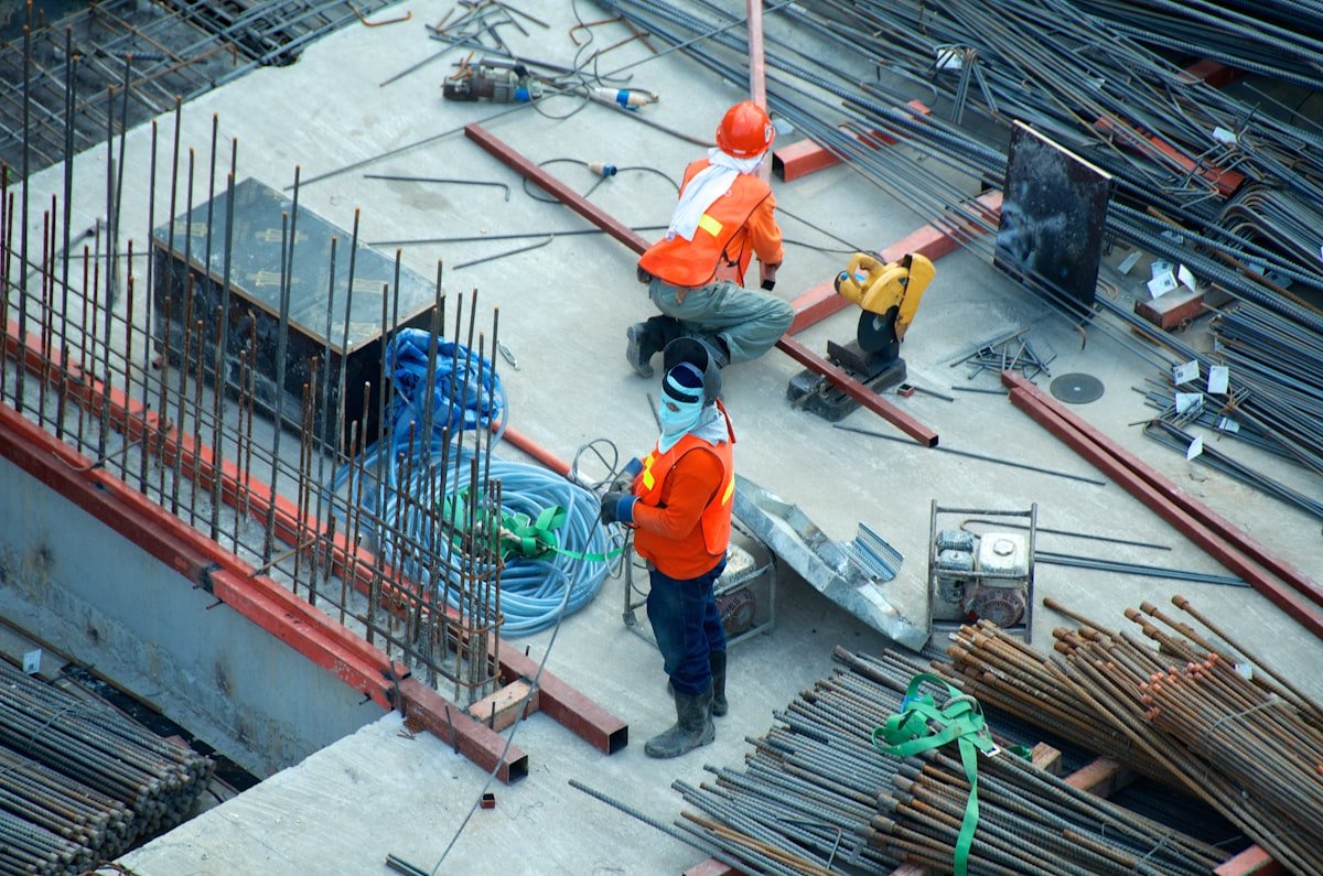 Construction and civil engineering work on a building site